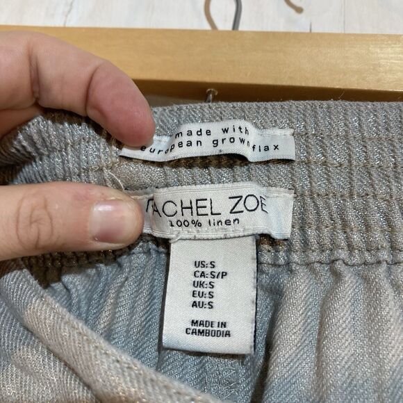 Rachel Zoe Shimmer Wide Leg Linen Flax Pants High Rise Womens Size S Gray Silver - Picture 4 of 7
